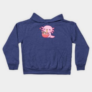 Cute Axolotl Eating Japanese Ramen Noodles Kids Hoodie